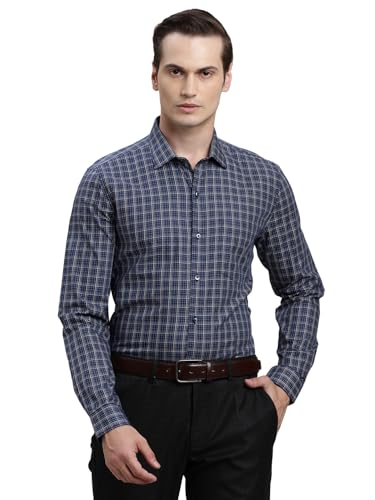 Turtle Men Blue Regular Fit Checkered Pure Cotton Formal Shirt