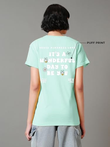 Bewakoof Official Disney Merchandise Womens Graphic Print Boyfriend Fit Half Sleeve Round Neck Cotton Relaxed Fit T-Shirt_60833