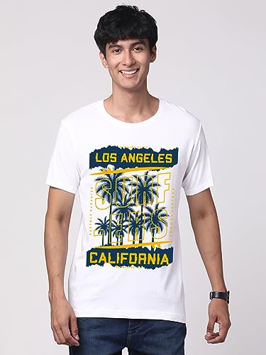 ADRO LA Surfers California Printed T-Shirt for Men - 100% Cotton, Regular Fit, Soft Breathable Fabric. (RN23-M-SRF-WH_White)
