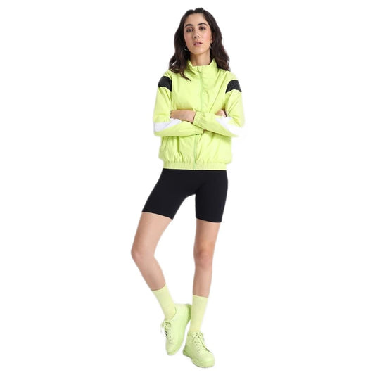 Bewakoof Womens Color Block Regular Fit Full Sleeve High Neck Nylon Jacket_491996_Green_XS