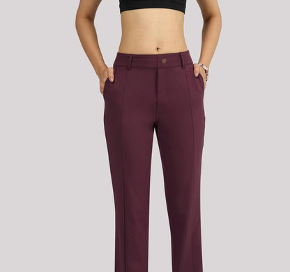 BlissClub Ultimate Flare Tailored Trousers | CloudSoftTM Fabric | Gold Button | Stylish Pintucks | Belt Loops | Mock Fly | 2 Poc