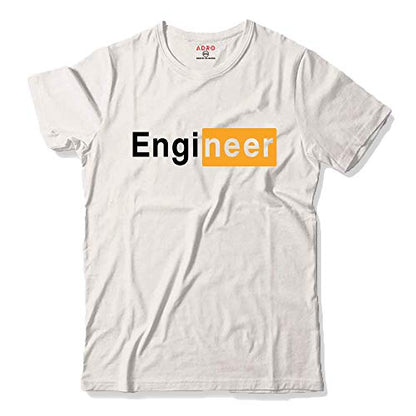 ADRO Engineer Mens Cotton Printed T-Shirt (R21-M-EGN-WH_White_XL)