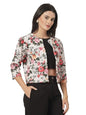 Style Quotient Women Beige Floral Printed Shrug with Puffed 3/4th Sleeves