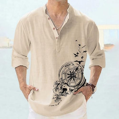 Deemoon MenS Cotton Blend Mandarin Collar Self One Design Full Sleeve Casual Short Kurta Beige