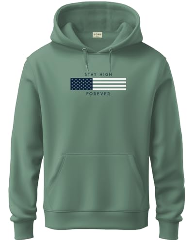 ADRO Men's Cotton Blend Neck Hooded Sweatshirt (H24-FLAG-PT-2XL_Pista)