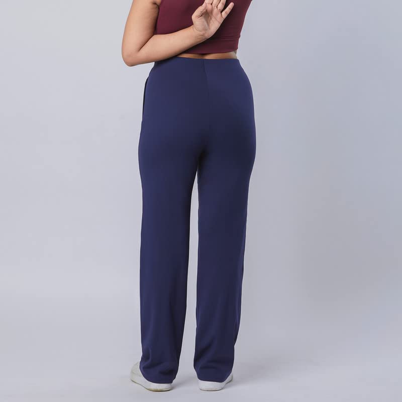 BlissClub Women The Ultimate High Rise Straight Pants|Trousers for Women|Straight Fit|Pintuck Design|Polyester,Blue