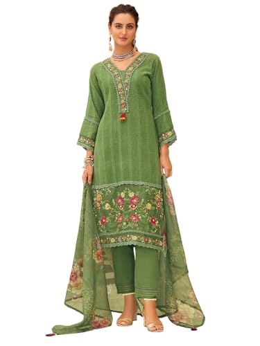 Varanga Women Floral Motif Thread Embroidered & Orangza Lace Detailed Kurta With Trouser & Dupatta