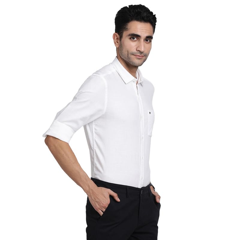 Turtle Men Cotton Lyocell White Solid Slim Fit Casual Shirts