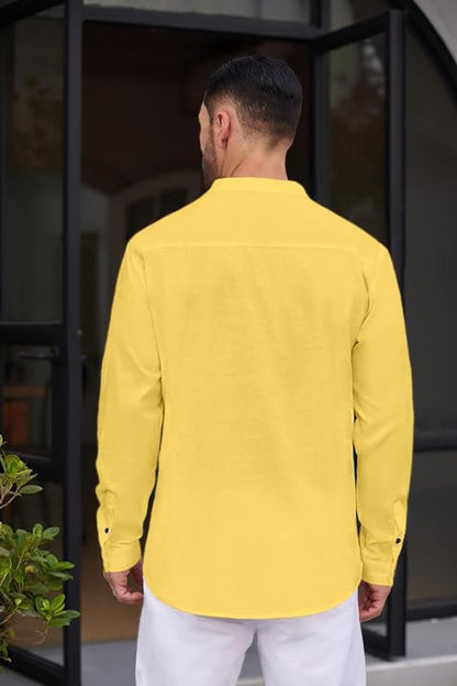 Macsivo MenS Stylish Mandarin Collar Kurta | Casual Ethnic Fusion Shirt For Daily, Party & Travel | Full Sleeves | Cotton Polye