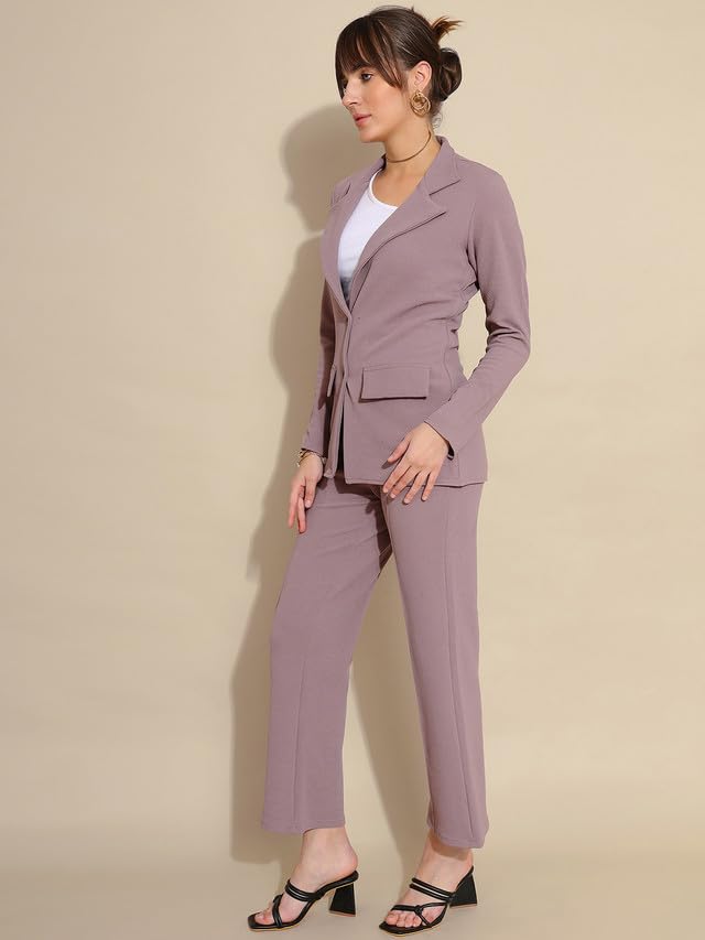 Selvia Co-ord Set for Women|Collared Neck Co-ord Set for Women| Blazer and Trouser|Solid Co-ord Set|Coat and Pant|2 Piece|Formal