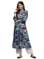 Varanga Women Blue Floral Printed Kurta with Mandarin Collar