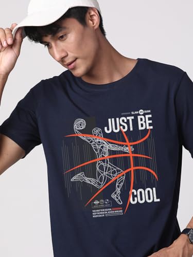 ADRO Men's Graphic Printed 100% Cotton T-Shirt - Regular Fit, Printed T-Shirts for Men (RN24-BCL-NB_Navy)