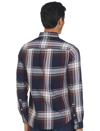 The Indian Garage Co Men Navy Checkered Slim Fit Cotton Casual Shirt