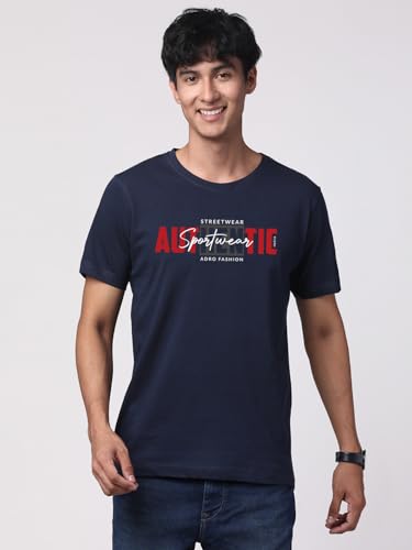 ADRO Men's Graphic Printed 100% Cotton T-Shirt - Regular Fit, Printed T-Shirts for Men (RN24-SPT-NB_Navy)