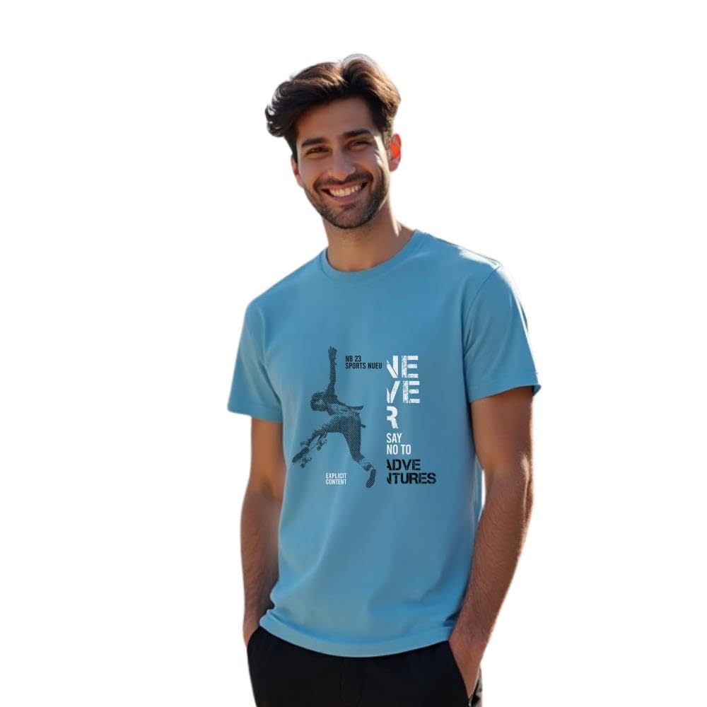 Nobero MenS Letter Print Regular Fit T-Shirt (1M-Twts-C0561-Wr_Powder Blue