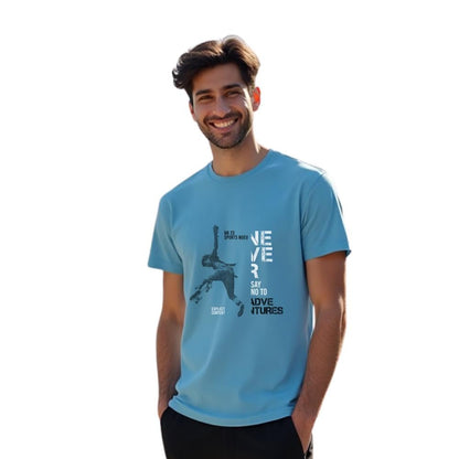 Nobero MenS Letter Print Regular Fit T-Shirt (1M-Twts-C0561-Wr_Powder Blue