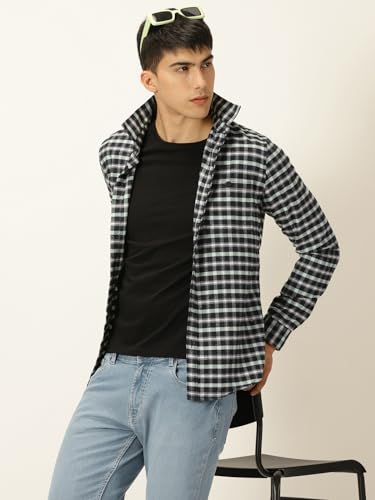 Thomas Scott Mens Smart Slim Fit Full Sleeves Flannel Checks Casual Shirt Green