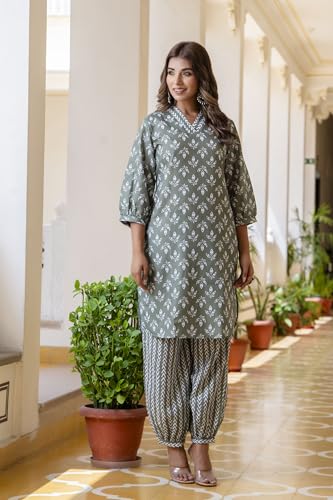 LookMark Womens Latest Printed Cotton Blend Straight Kurta and Afghani Pant Set Perfect for Casual and Office Wear (AZ-LM-P1-KS