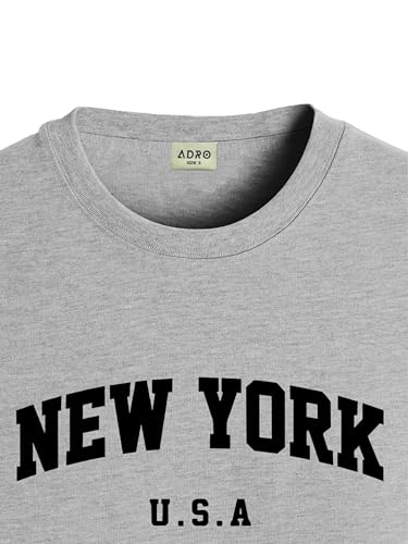 ADRO Mens New York Printed Tshirt for Men - Premium Cotton T Shirt for Men - Urban Stylish T-Shirt in Regular Fit Grey T-Shirt