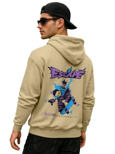 Veirdo Mens Polycotton Oversized Fit Drop Shoulder Hoodie Full Sleeve Back Graphic Printed Hoodie