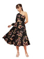 OOMPH! Womens Western & Fusion wear Printed Crepe Dress for Women, One Shoulder, Black - md1073