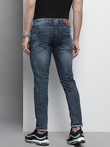 The Indian Garage Co Men Slim Fit Badges Mid-Rise Stretchable Jeans Blue