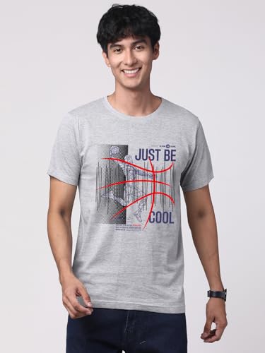 ADRO Men's Graphic Printed 100% Cotton T-Shirt - Regular Fit, Printed T-Shirts for Men (RN24-BCL-GR_Grey)