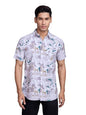 Pinkmint Stylish Shirt for Men ll Printed Half Sleeve Shirts ll Regular Fit Chest Pocket Shirt Off White