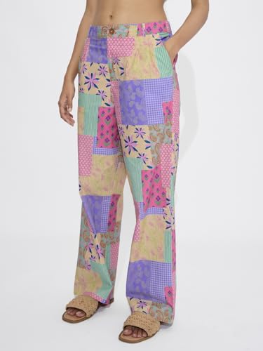 The Souled Store Pink Love All Over Printed Women and Girls Buttoned Cotton Straight Fit Comfortable Trendy Wide Leg Pants