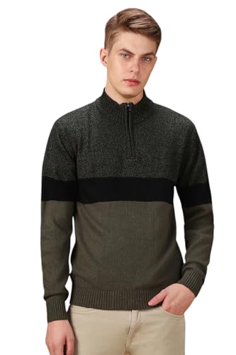 Dennis Lingo Men Colorblock Acrylic Regular Fit Full Sleeves Pullover Sweater Black