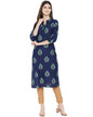 Pinkmint Women Cotton Kurti Ll Stright Printed Collared V Neck Kurta Ll Stylish Regular Fit KurtiS (Pack Of 01) Navy Blue