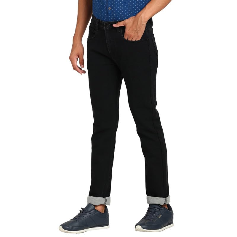 Turtle Men Cotton Stretch Solid Narrow Fit Black Jeans