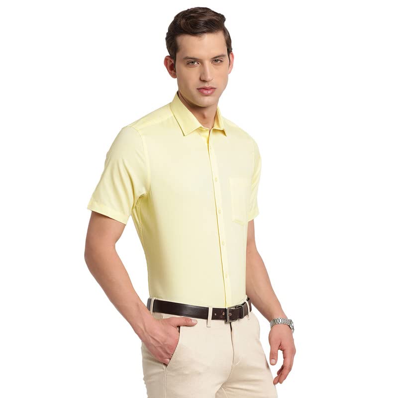 Turtle Men Cotton Solid Regular Fit Half Sleeve Formal Shirts Yellow