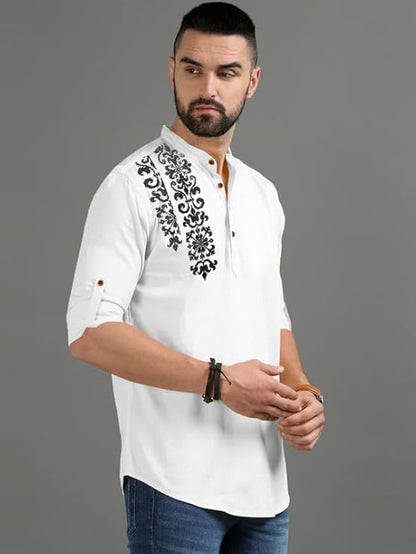 Finivo Fashion MenS Regular Fit Cotton Blend Kurta Shirt | Full Sleeve Ethnic Shirt With Mandarin Collar And Button Placket | C