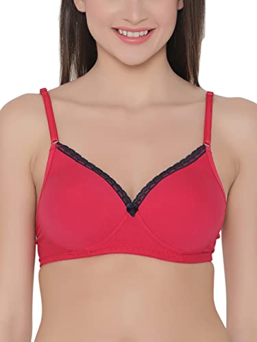 Clovia Womens Cotton Non-Wired Lightly Padded T-Shirt Bra (BR1270R14_Pink_36B)