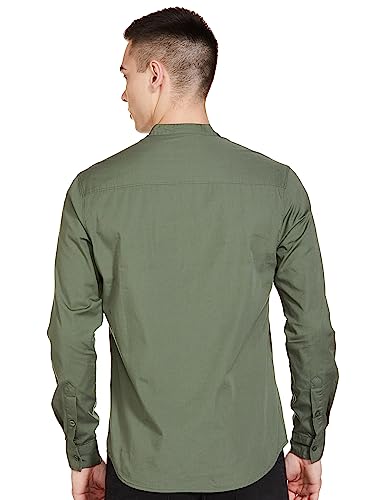 The Indian Garage Co Green Regular Fit Mandarin Collar Solid Long Sleeves Shirt