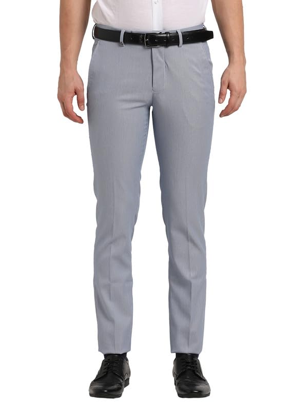 Turtle Men Poly-Viscose Stretch Greyself Design Ultra Slim Fit Formal Trouser