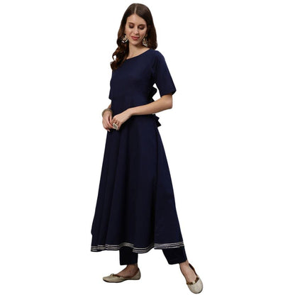 Anubhutee WomenS Rayon Navy Blue Ethnic Motifs Solid Anarkali Kurta Suit Set With Pants And Dupatta