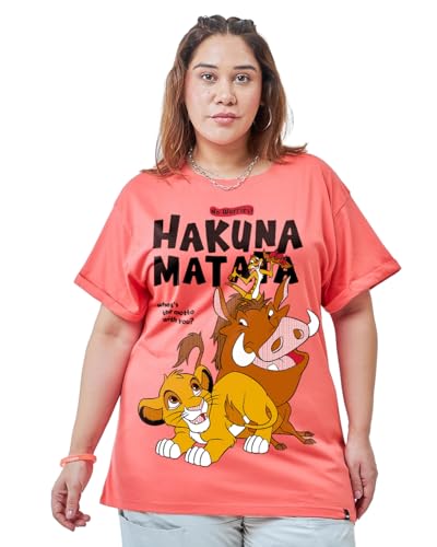 Bewakoof Official Disney Merchandise Womens Graphic Printed Boyfriend Fit Half Sleeve Round Neck Cotton Jersey Plus Size T-Shir