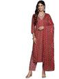 Varanga Women Red Printed V-Neck Embroidered Kurta With Bottom And Dupatta
