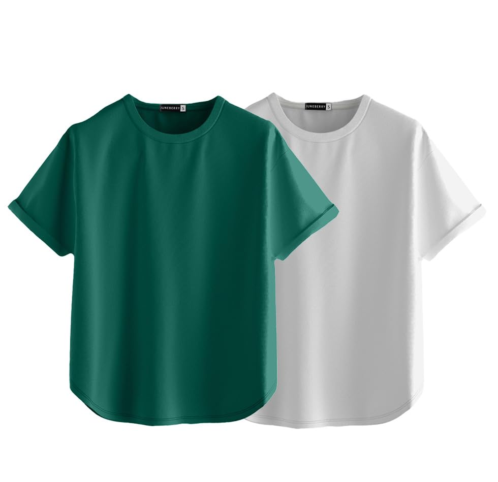 Juneberry Pure 100% Cotton Oversized Loose Baggy Fit Round Neck With Drop Shoulder Half Sleeves Boyfriend T-Shirt Combo For Wome