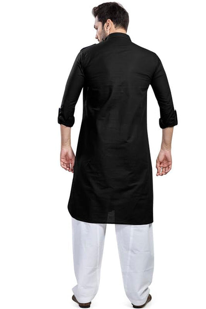 Be Active MenS Solid Pathani Black Kurta Set || Men Kurta Pajama || Men Kurta Pajama Set || Kurta Pajama For Men (Rfsp0002 1 (B