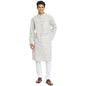 Fabindia Men Printed Chinese Collar Cotton Long Kurta Ikat_L White