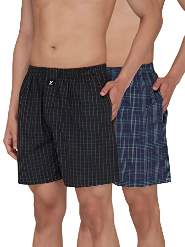 Xyxx MenS Super Combed Cotton Checkmate Boxer Shorts Elasticated Waist, Drawstring | Loungewear For Men Pack Of 2 (M; Jet Black