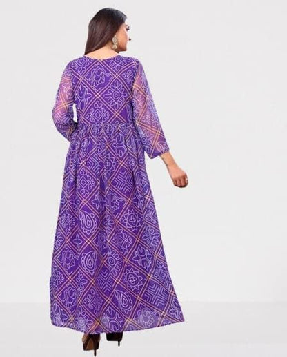 Anveri Textiles WomenS Georgette Long Dress With Regular Fit Full Sleeves Round Neck Ankle Length Abstract Print And A Line Sty
