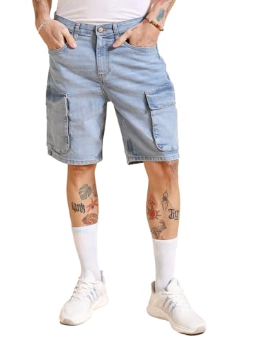 The Indian Garage Co Men G-505-Cargo Shorts Solid Mid-Rise Denim Cargo Shorts