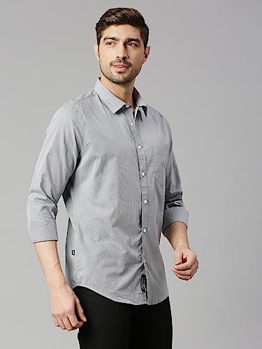 Thomas Scott Mens Solid Slim Fit 100% Cotton Casual Shirt with Spread Collar and Long Sleeve Navy