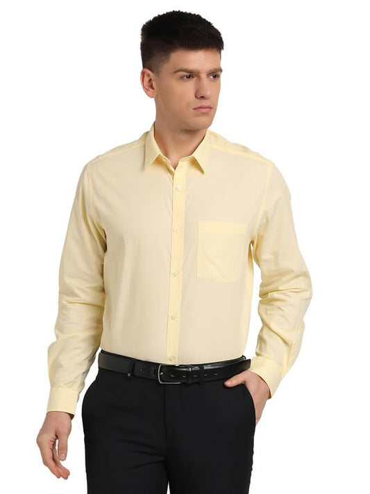 Turtle Men 100% Cotton Slim Fit Yellow Solid Formal Shirt
