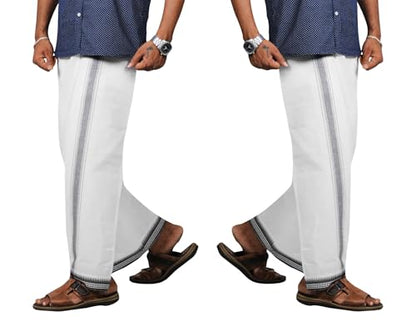 Prakasam Cotton Mens Kerala Thalapathi Border 2Way Pocket (Right &Left Side) Flexi Size (Adjustable) Colour Dhoti With 2 Side Po
