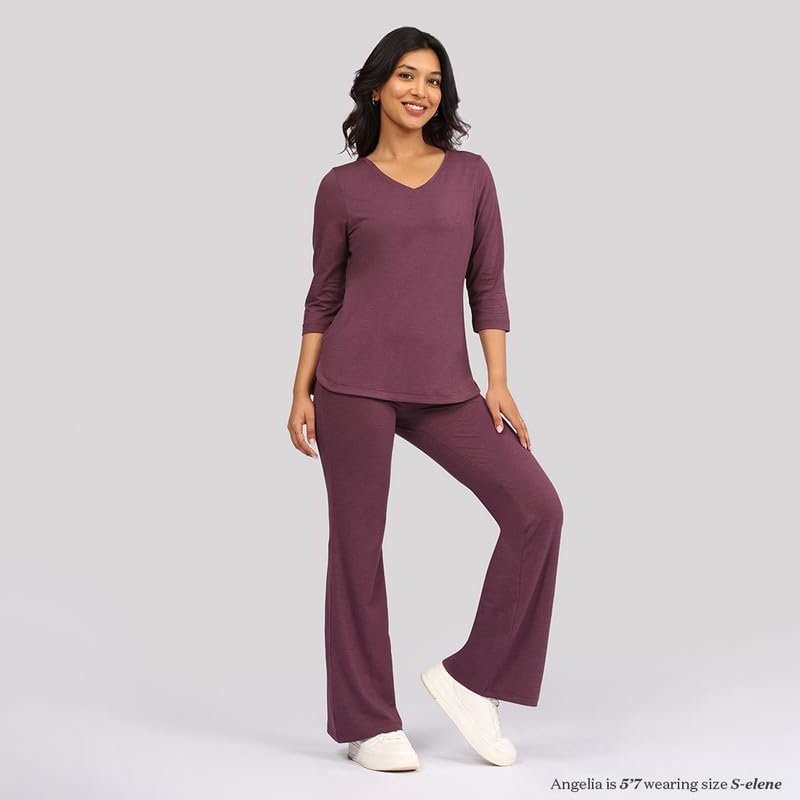 BlissClub AirMelt TM Apple Hem Tee | V-Neck | 3/4 th Sleeves | Apple Hem Bottom | Easy Drape | Weightless Fabric | Cool-to-Touch